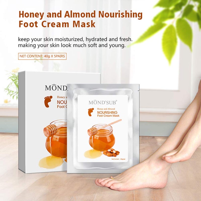 Mond'sub 5 Pairs of MOND'SUB Honey & Almond Nourishing Foot Masks - Baby Foot Moisturizing Mask for Dry Skin to Removing Dead Skin & Repairing Rough Heels & Foot Crack - Image 5
